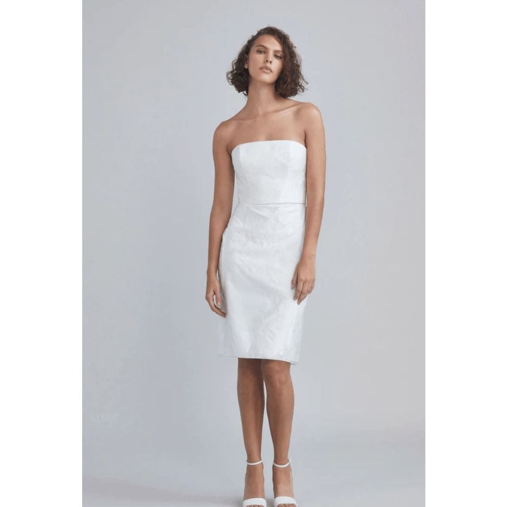 NWT Amsale Strapless Rose fil-coupe White Pencil Dress BRIDAL - 4, 6, 8, 10, 12 - Picture 2 of 10